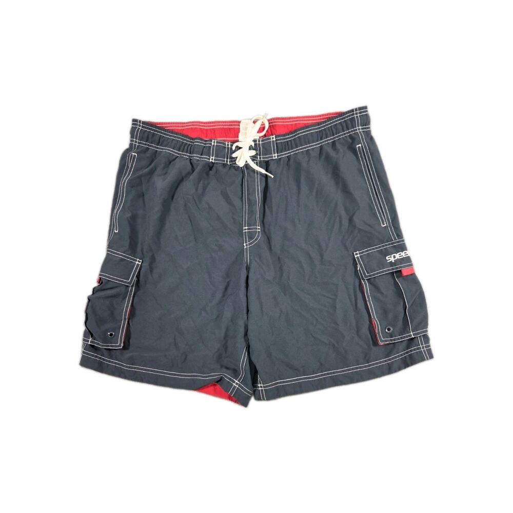 Speedo Swim Trunks Mens M Navy Blue Mesh Lined Cargo Pockets Drawstring Swimwear